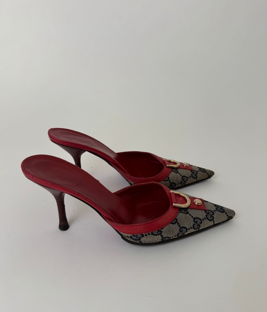 靴 Vintage Gucci Monogram Heels 36 1/2 Gucci Monogram Mules 36