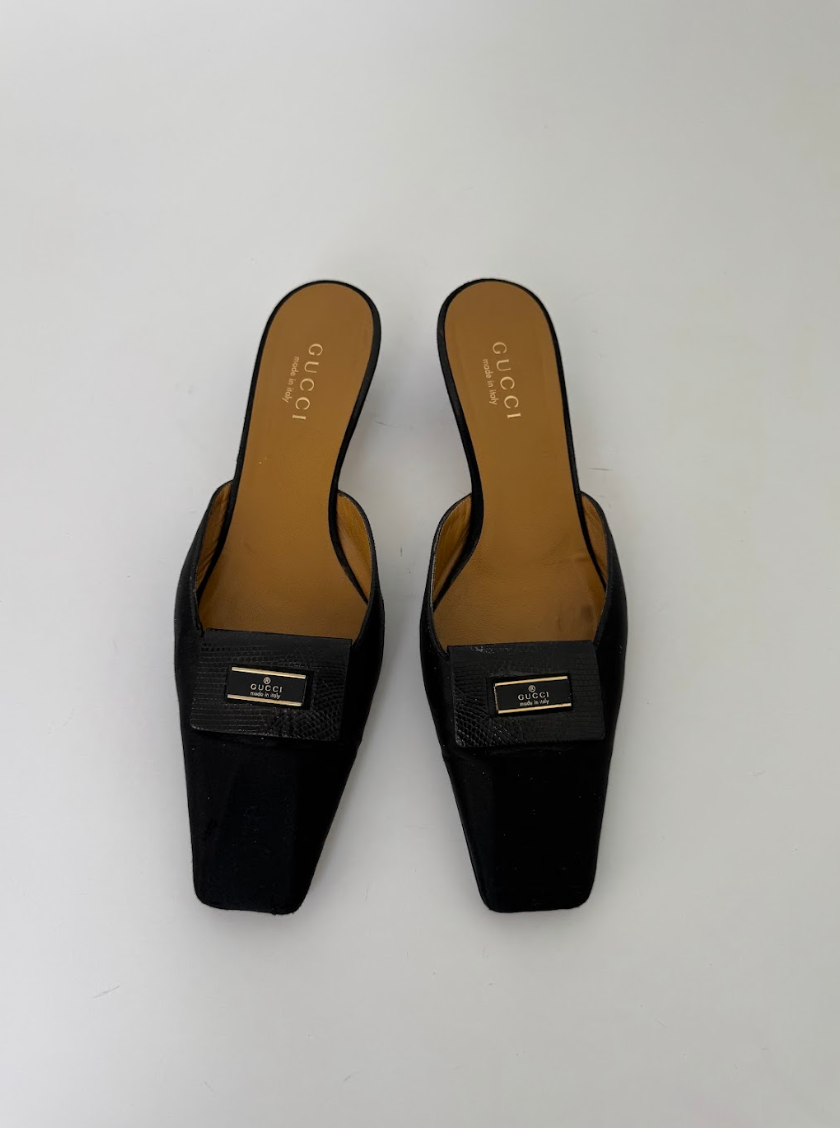 Gucci Black Satin Mules 10