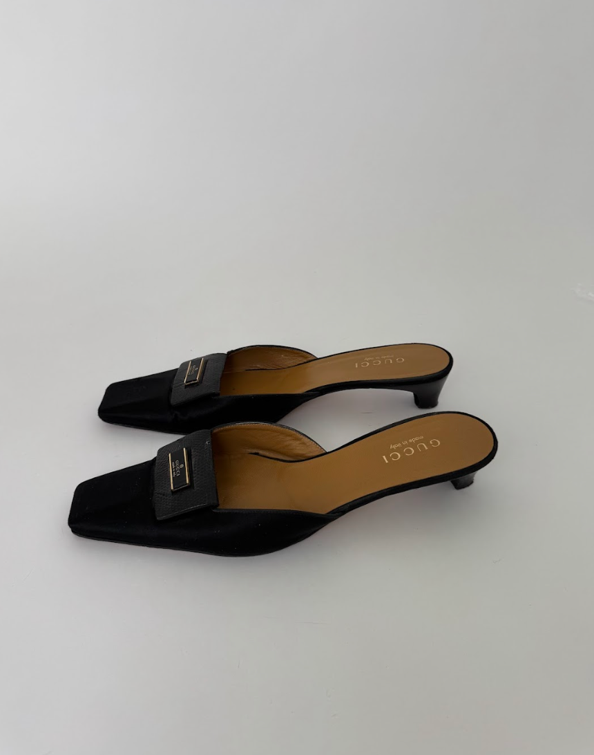 Gucci Black Satin Mules 10