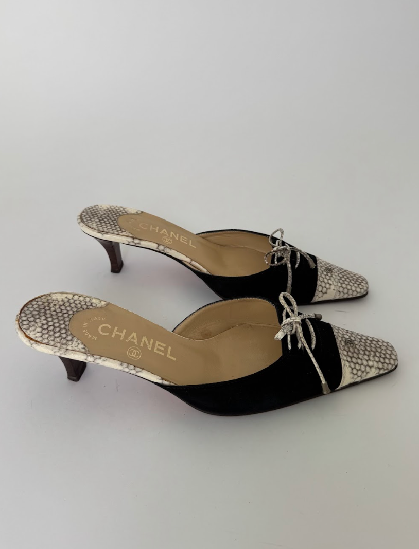 Chanel Black Python Mules 36.5