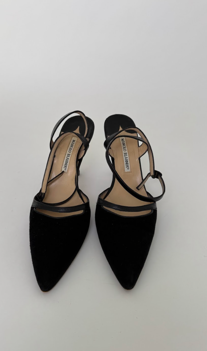 Manolo Blahnik Black Slingbacks 38.5