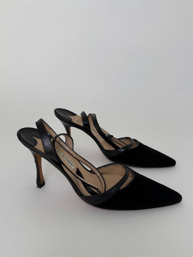 Manolo Blahnik Black Slingbacks 38.5