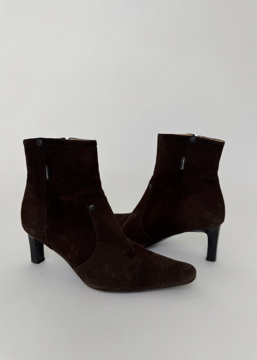 Chanel Brown Suede Ankle Boots 36.5