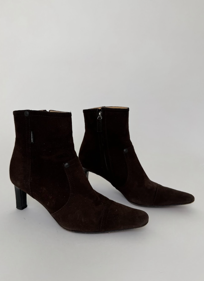 Chanel Brown Suede Ankle Boots 36.5