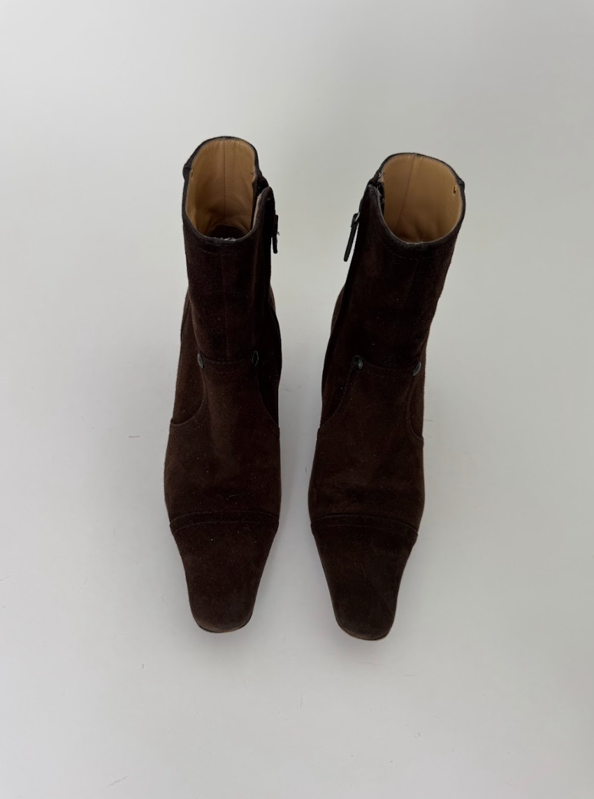 Chanel Brown Suede Ankle Boots 36.5