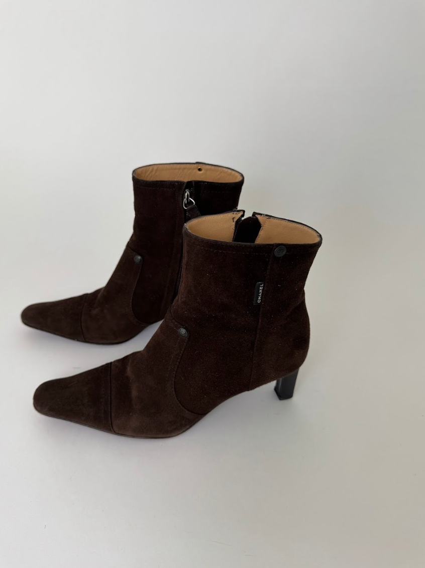 Chanel Brown Suede Ankle Boots 36.5