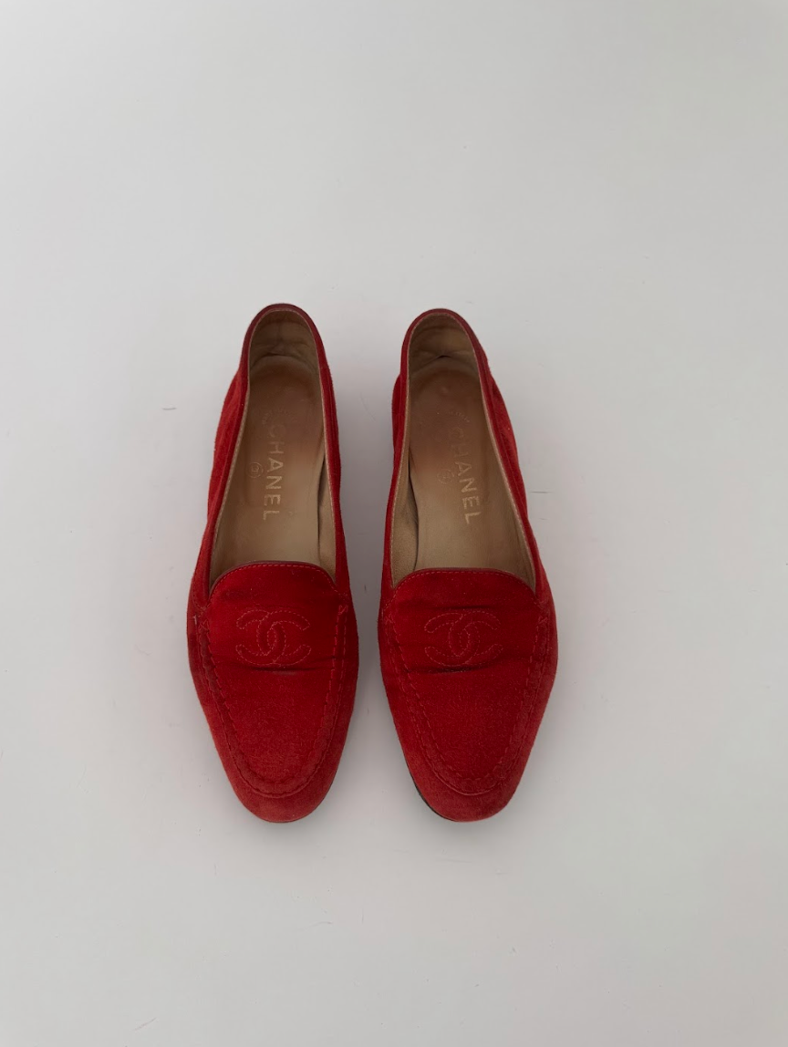 Chanel Red Suede Loafers 37