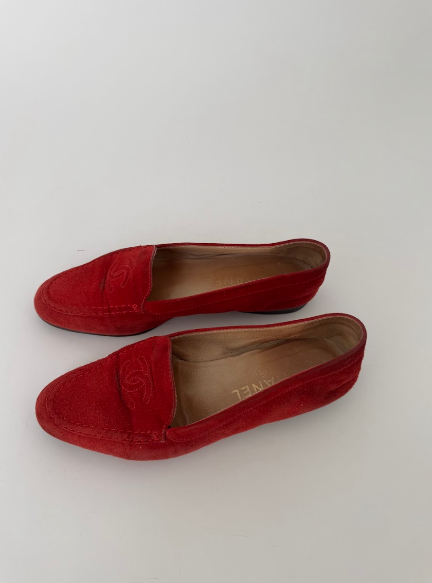 Chanel Red Suede Loafers 37