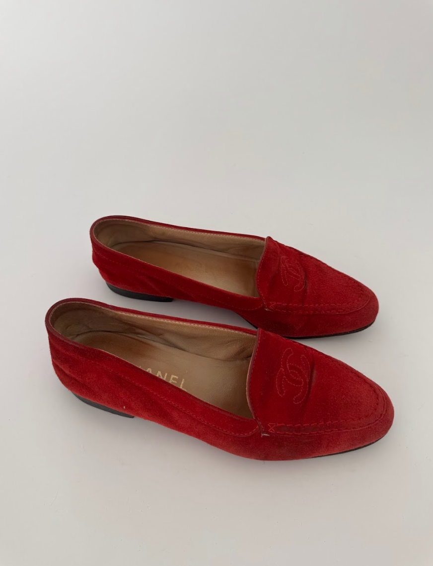 Chanel Red Suede Loafers 37