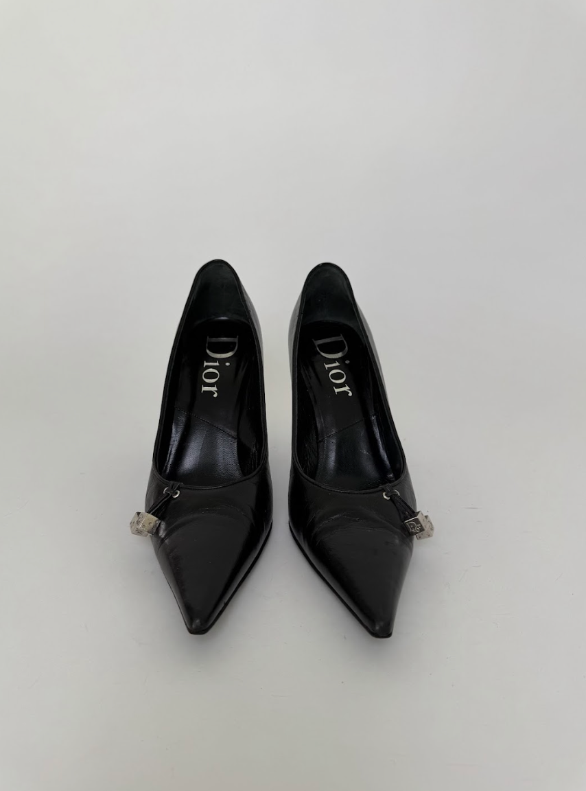 Dior Black Leather Dice Pumps 37