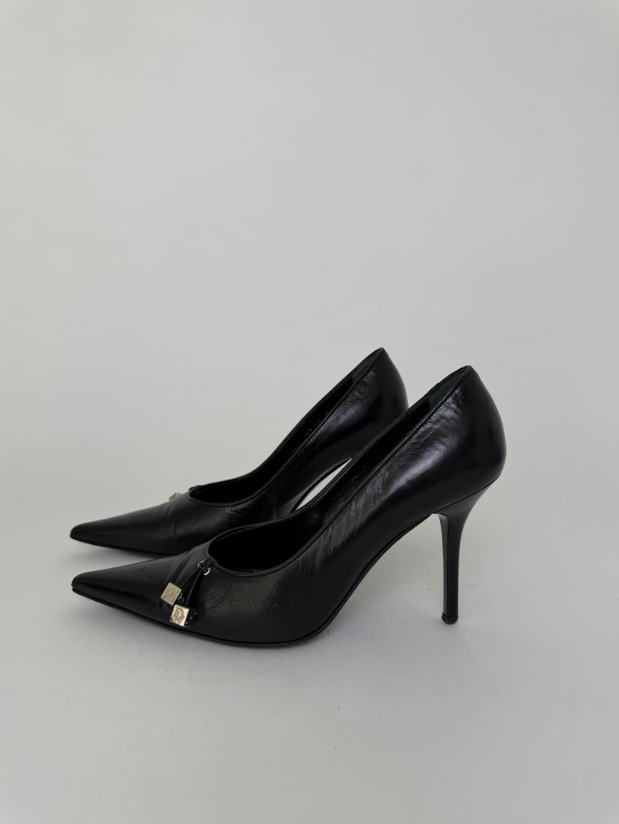 Dior Black Leather Dice Pumps 37