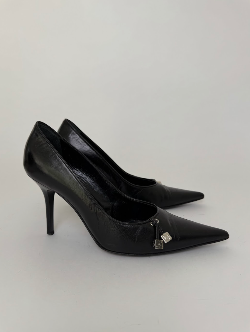 Dior Black Leather Dice Pumps 37