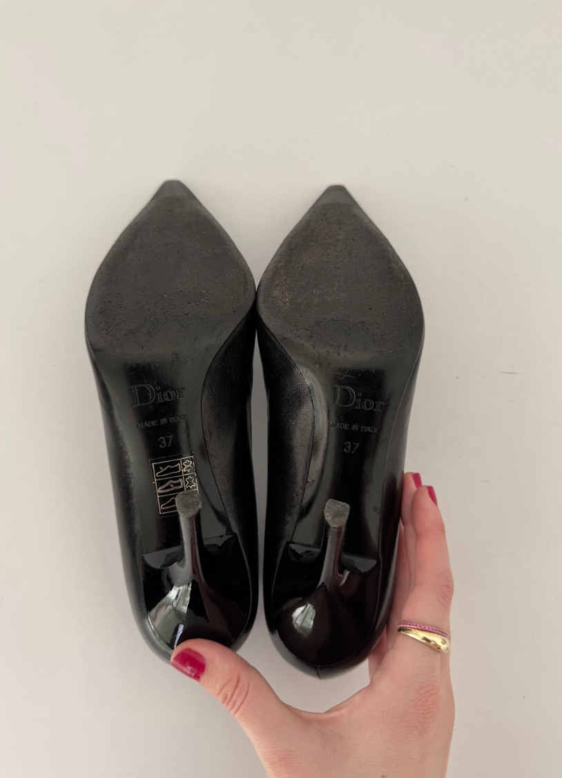 Dior Black Leather Dice Pumps 37