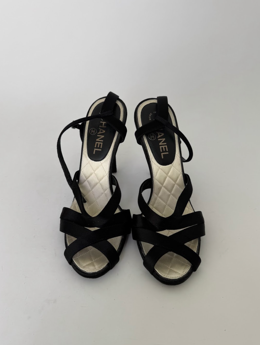 Chanel Black Strap Heels 38.5