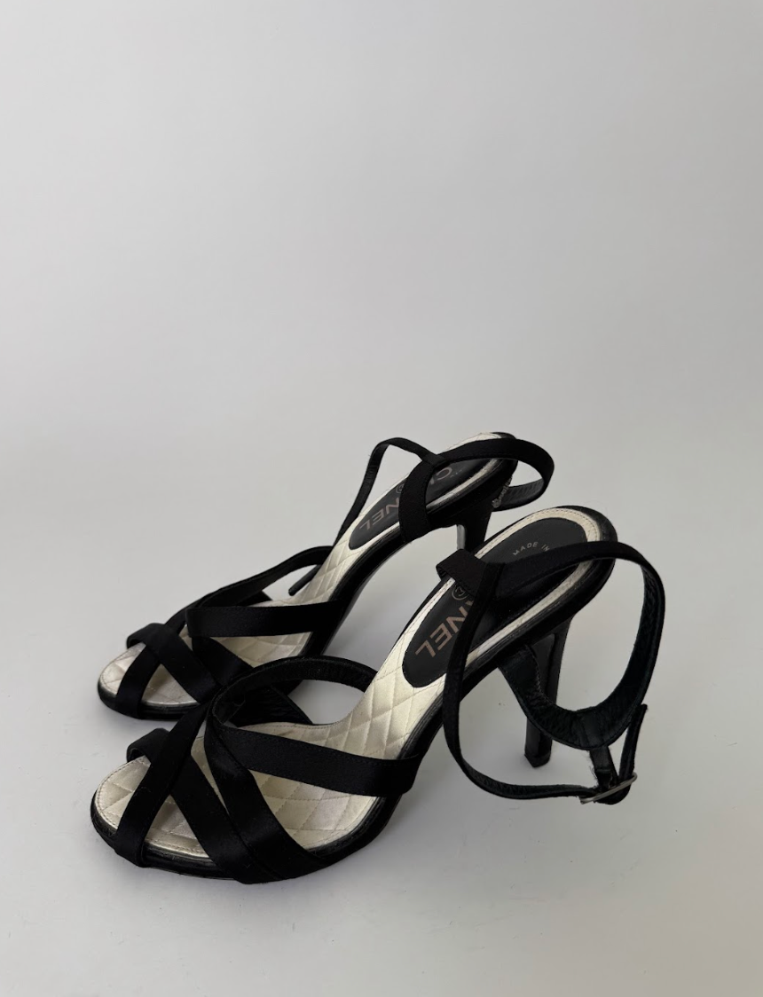 Chanel Black Strap Heels 38.5