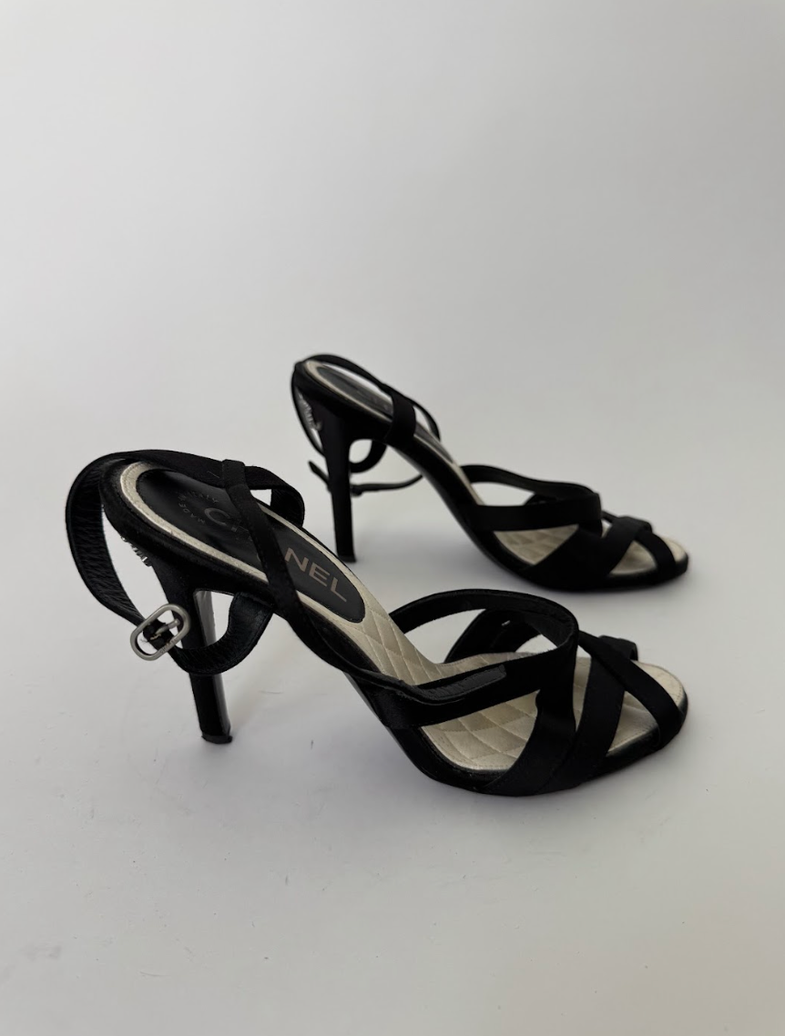 Chanel Black Strap Heels 38.5