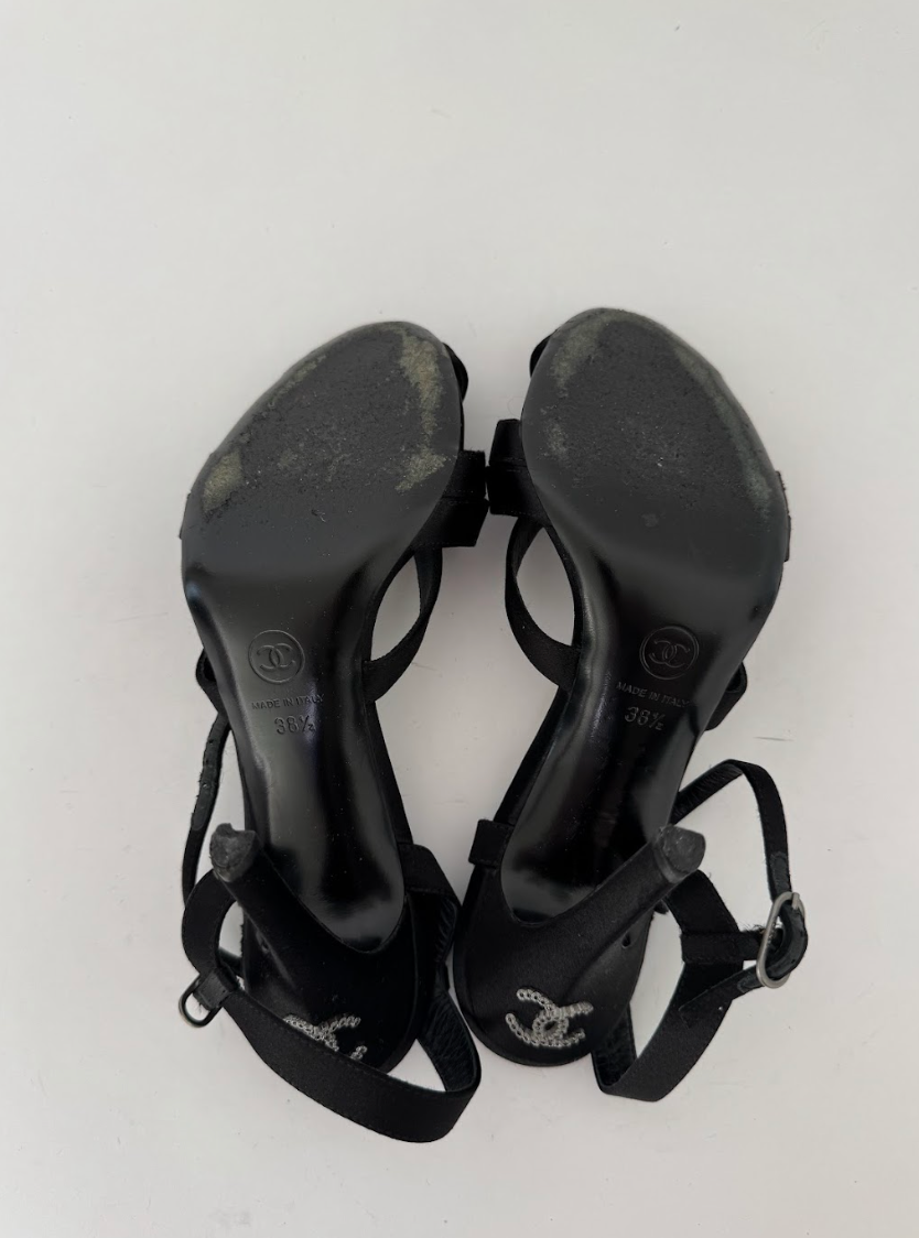 Chanel Black Strap Heels 38.5