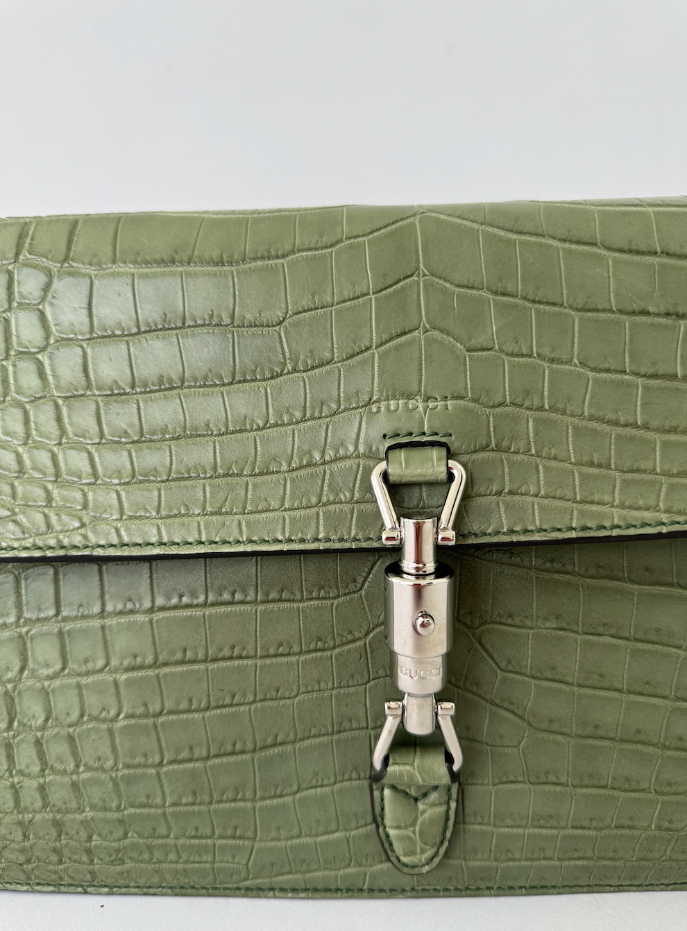 Gucci Green Croc Leather Clutch