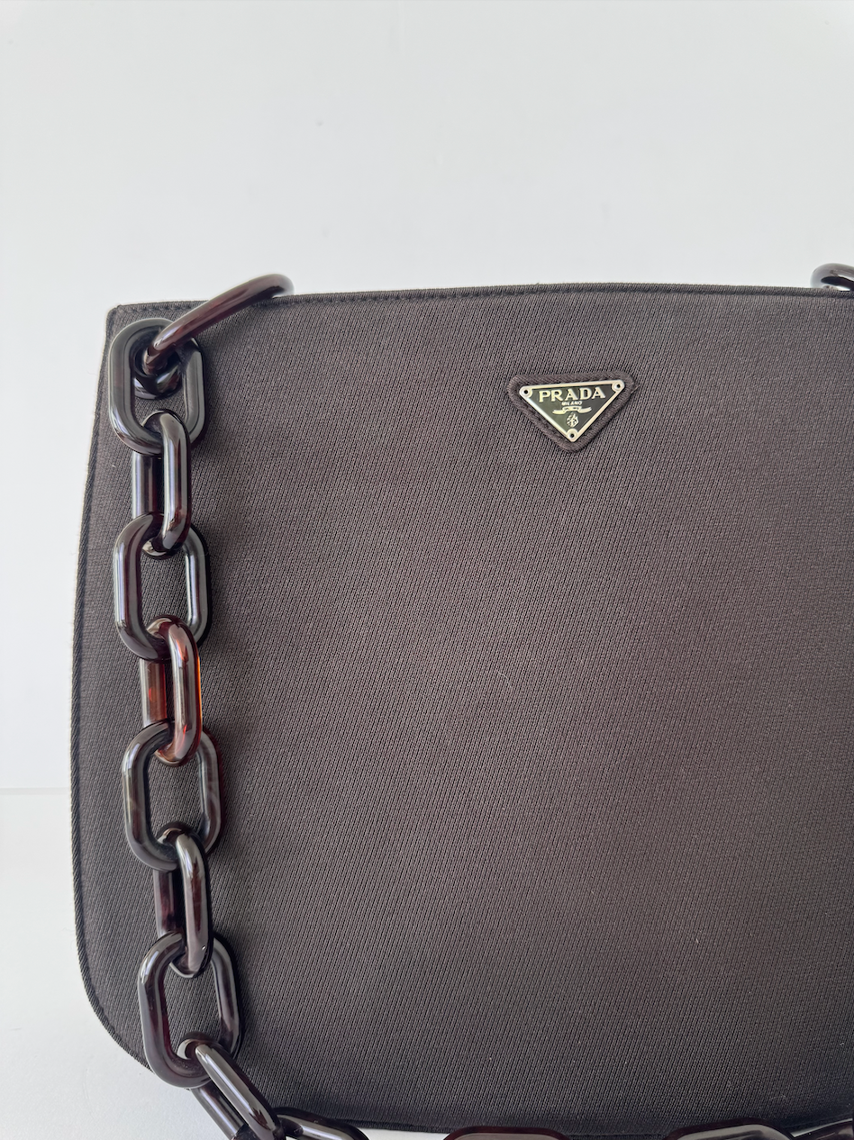 Prada Chain Link Canvas Shoulder Bag