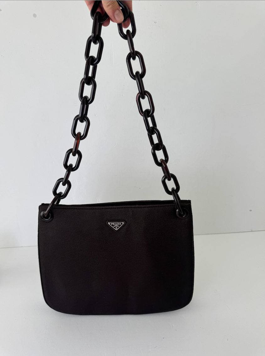 Prada Chain Link Canvas Shoulder Bag