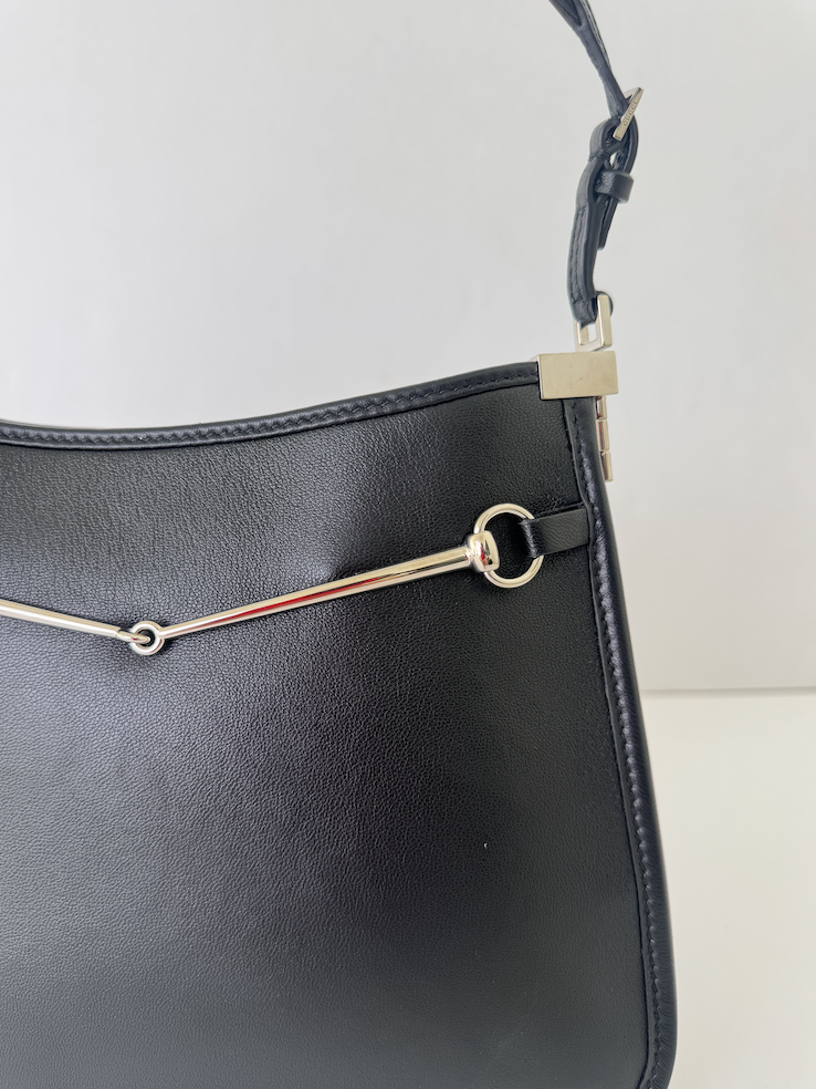 Gucci Black Horsebit Slim Shoulder Bag New