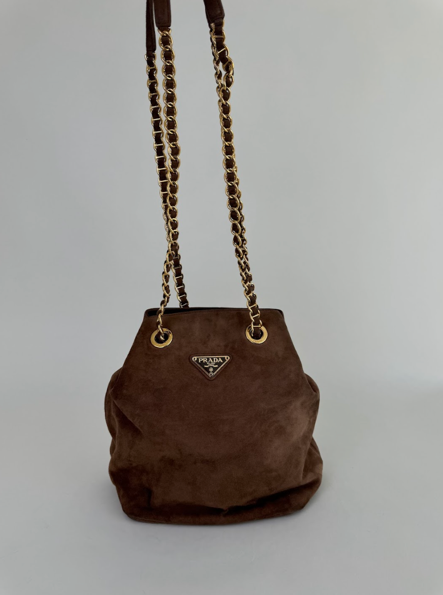 Prada Brown Suede Shoulder Bag