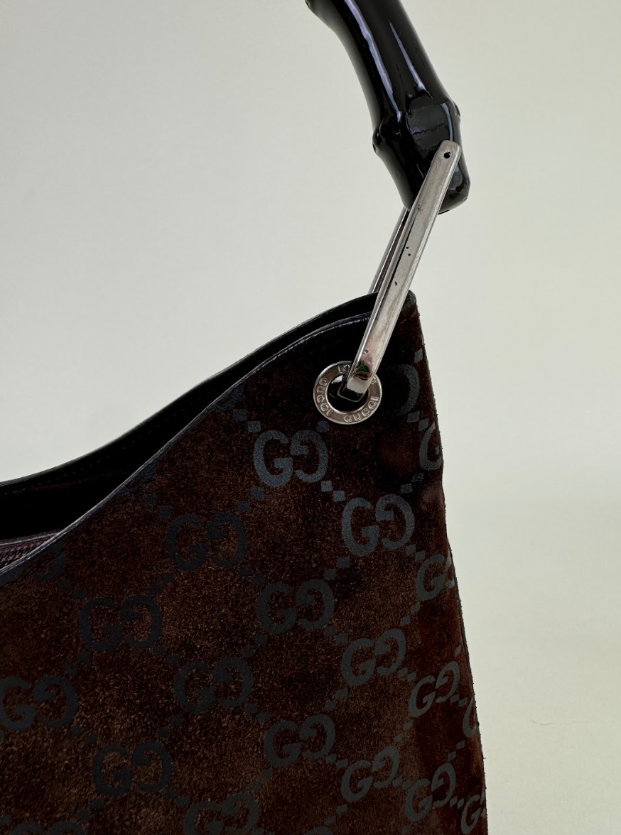 Gucci GG Monogram Brown Suede Handbag