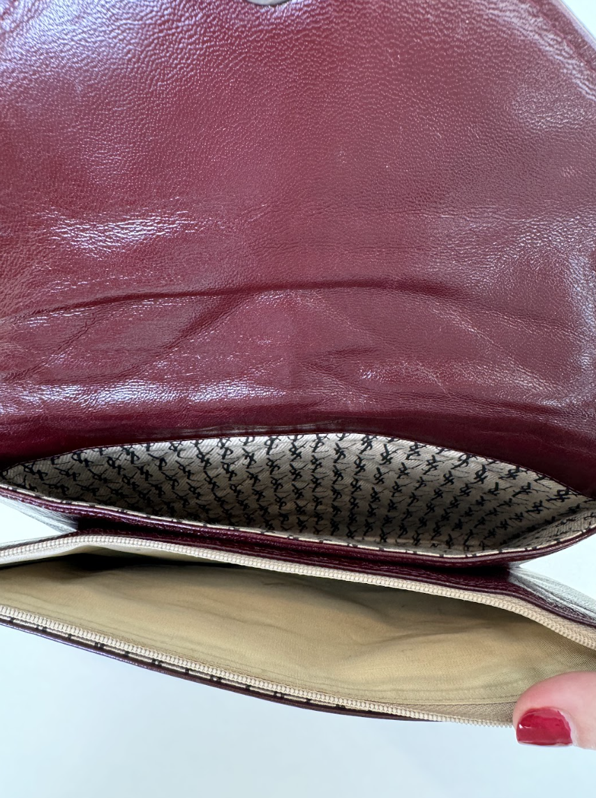 YSL Burgundy Leather Clutch