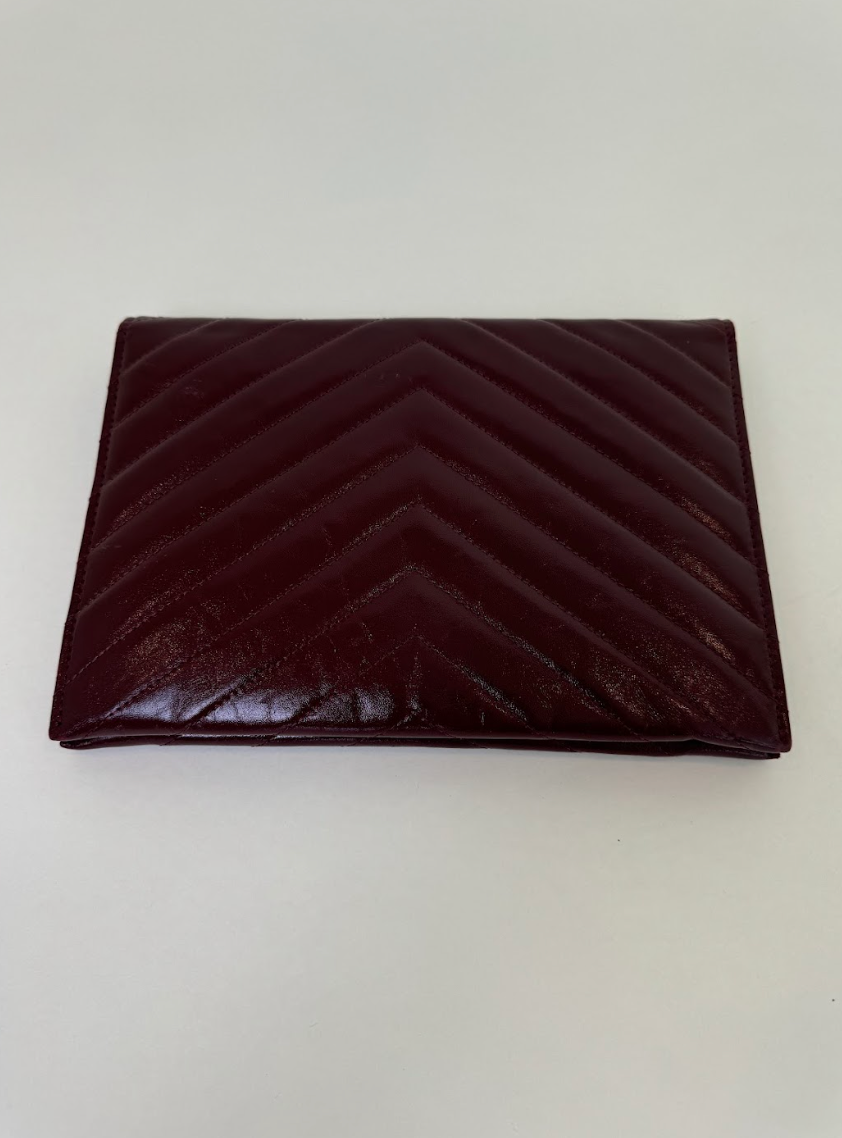 YSL Burgundy Leather Clutch